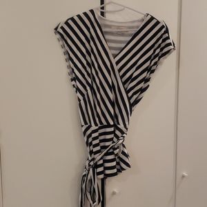 LOFT NAVY & WHITE STRIPED WRAP BLOUSE SIZE MP